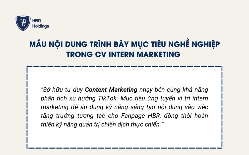 Mẫu nội dung trình bày mục tiêu nghề nghiệp trong CV Intern Marketing