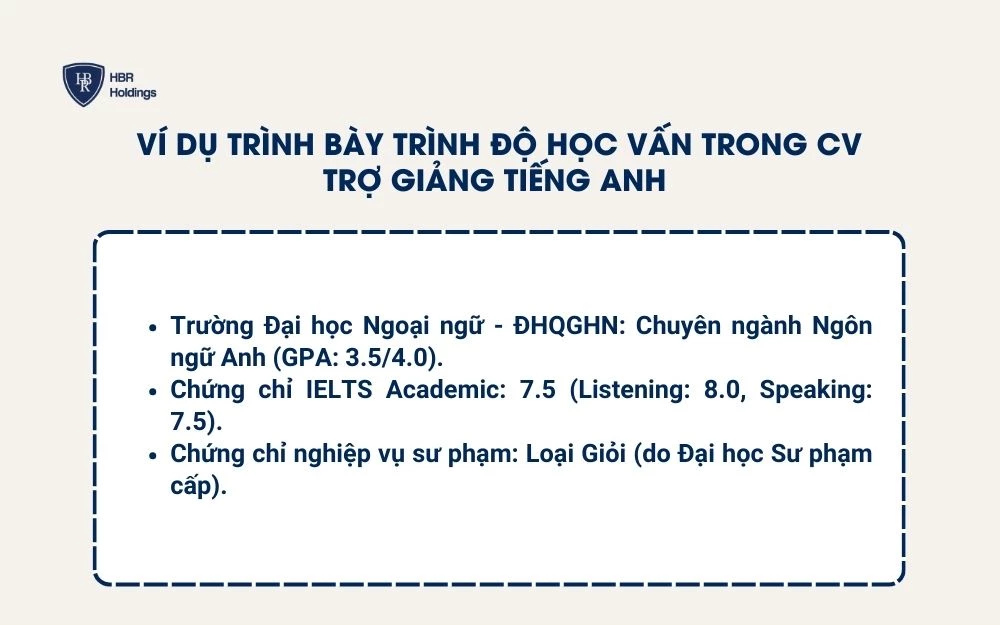 Ví dụ trình bày trình độ học vấn trong CV trợ giảng tiếng Anh