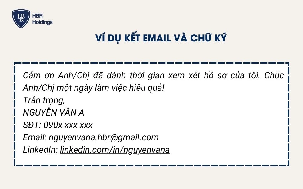 Ví dụ trình bày kết và chữ ký Email