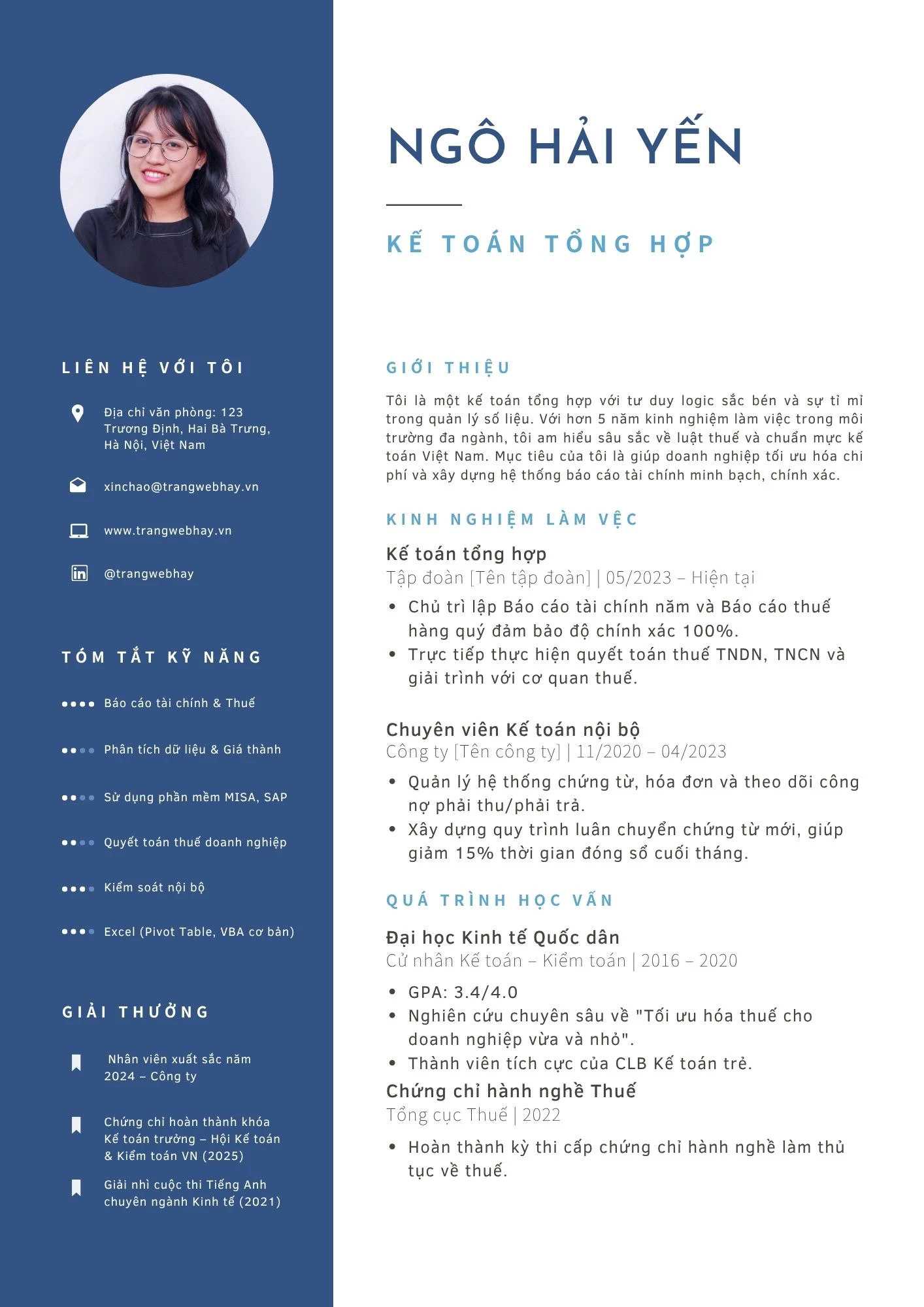 Mẫu CV kế toán tổng hợp tiếng Việt 2