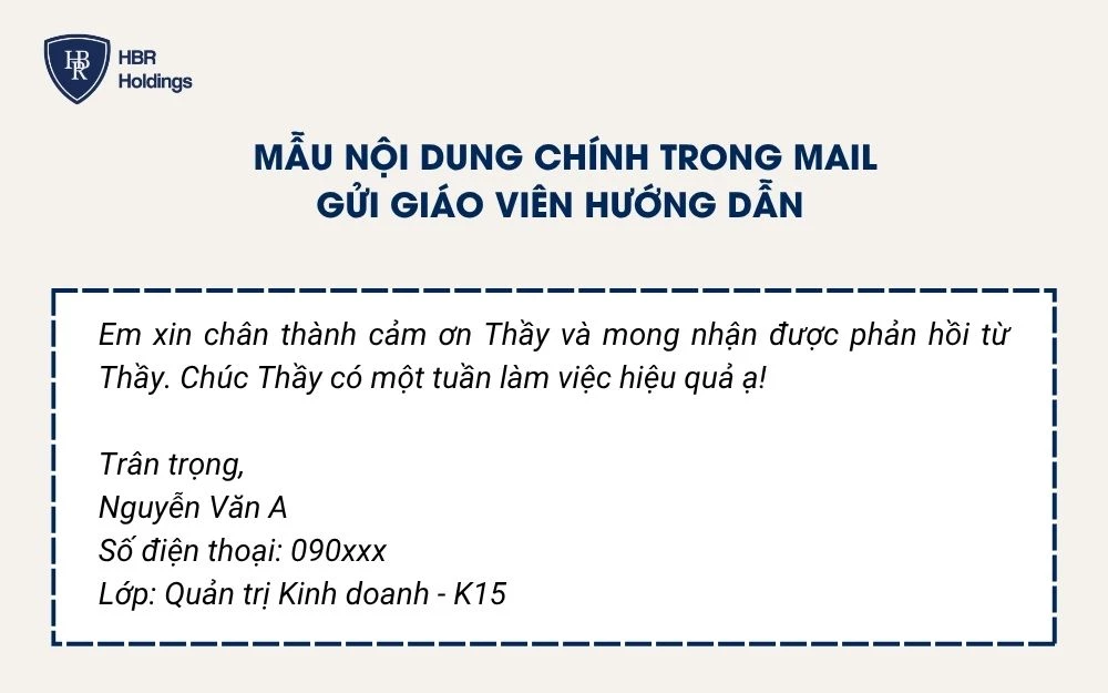 Mẫu lời kết và chữ ký trong mail gửi giáo viên hướng dẫn