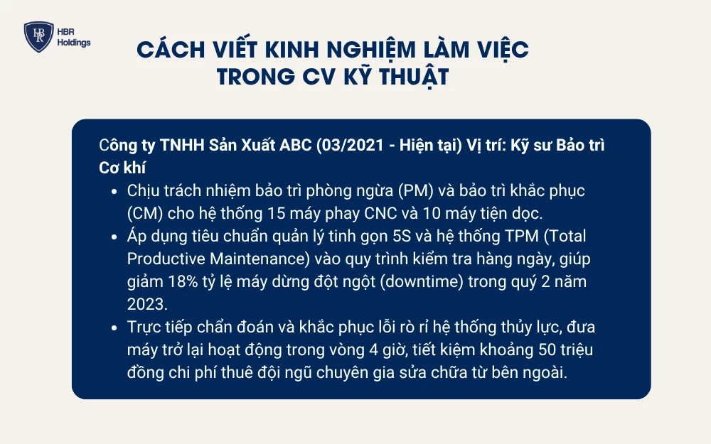 Cách viết Kinh nghiệm làm việc trong cv kỹ thuật
