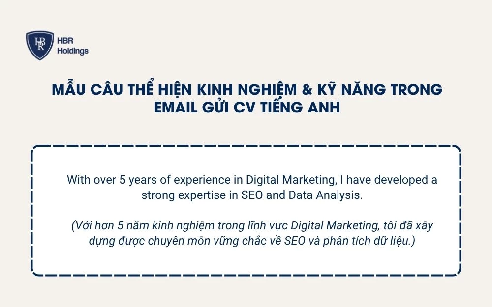 Mẫu câu thể hiện kinh nghiệm & kỹ năng trong Email gửi CV bằng tiếng Anh