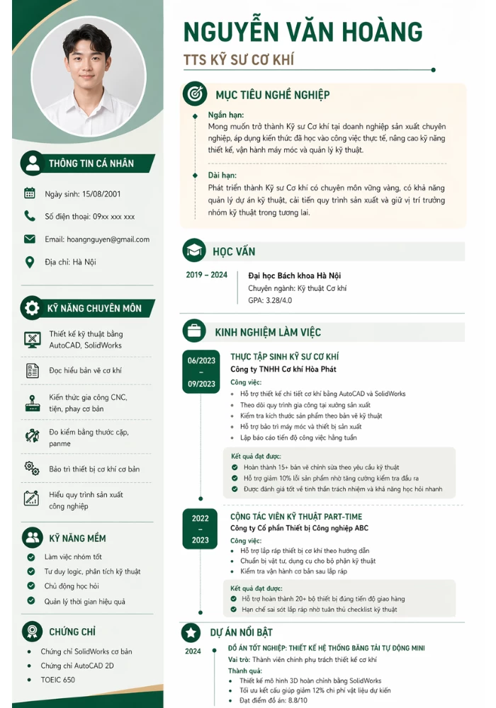 Mẫu CV kỹ sư mới ra trường