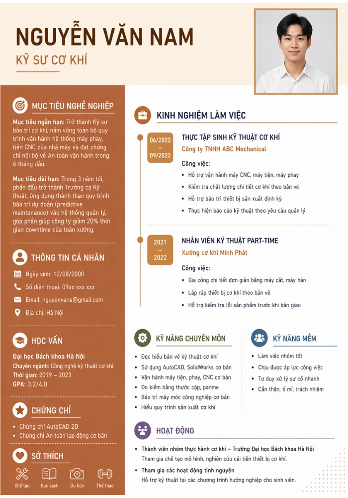 Mẫu CV xin việc cơ khí