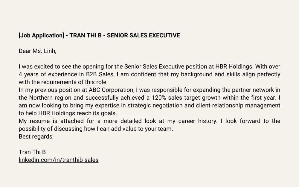 Mẫu email gửi CV bằng tiếng Anh dành cho ứng viên có kinh nghiệm