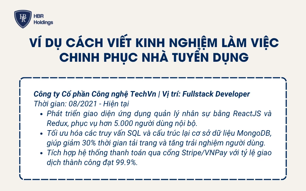 Ví dụ cách viết kinh nghiệm làm việc chinh phục nhà tuyển dụng