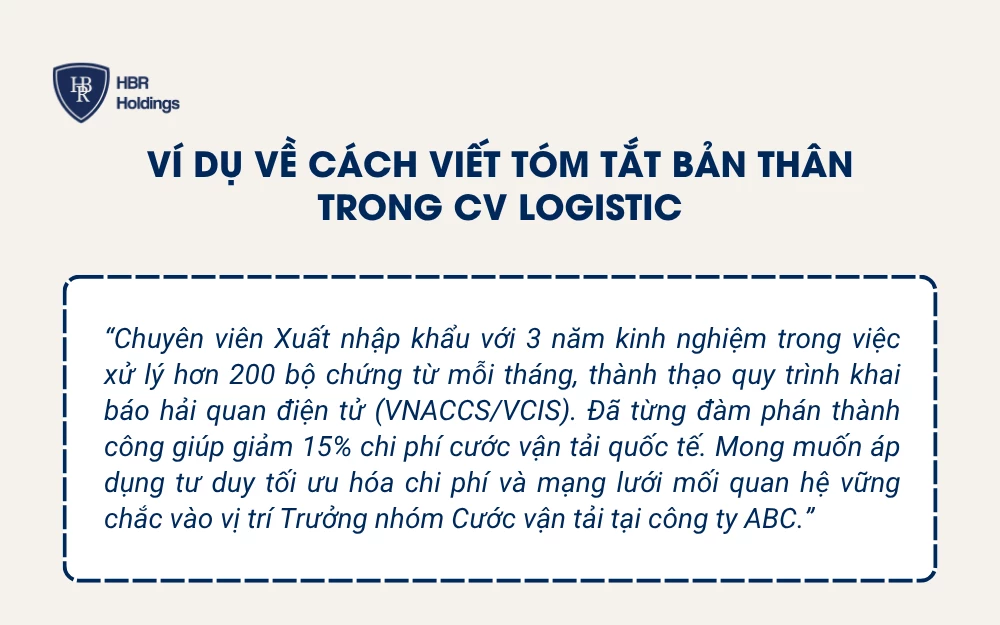 Ví dụ về cách viết Tóm tắt bản thân trong cv logistic
