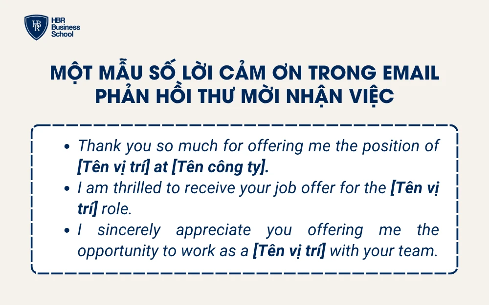 Một mẫu số lời cảm ơn trong email phản hồi thư mời nhận việc