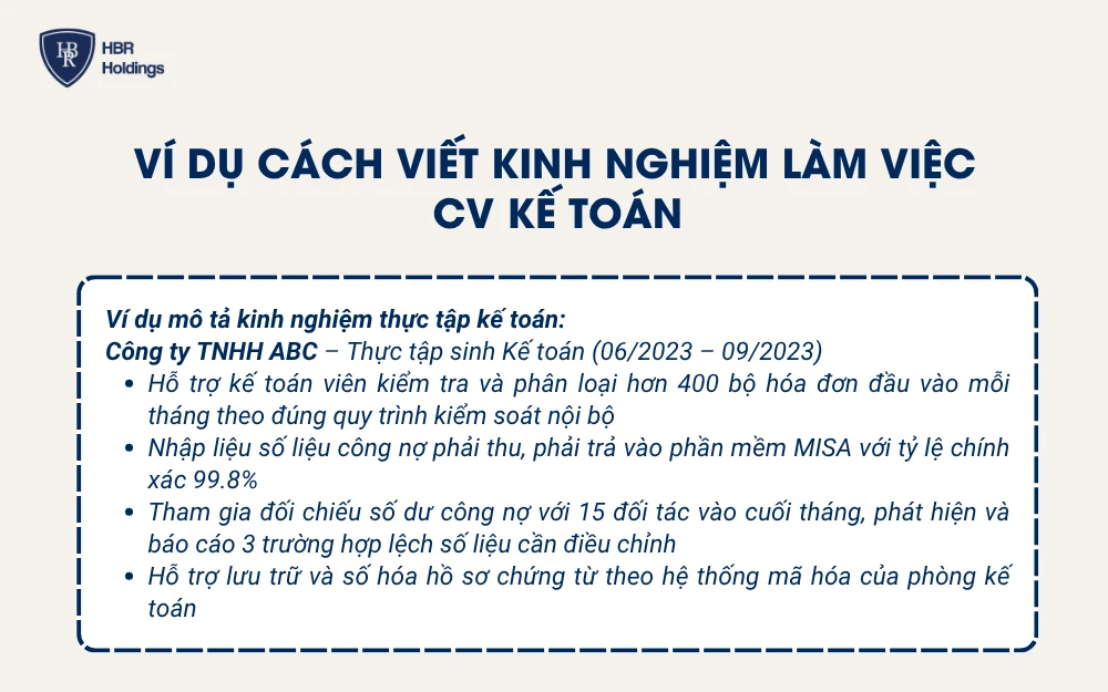 Ví dụ cách trình bày kinh nghiệm làm việc