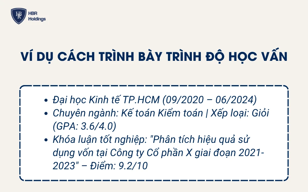 Ví dụ cách trình bày trình độ học vấn