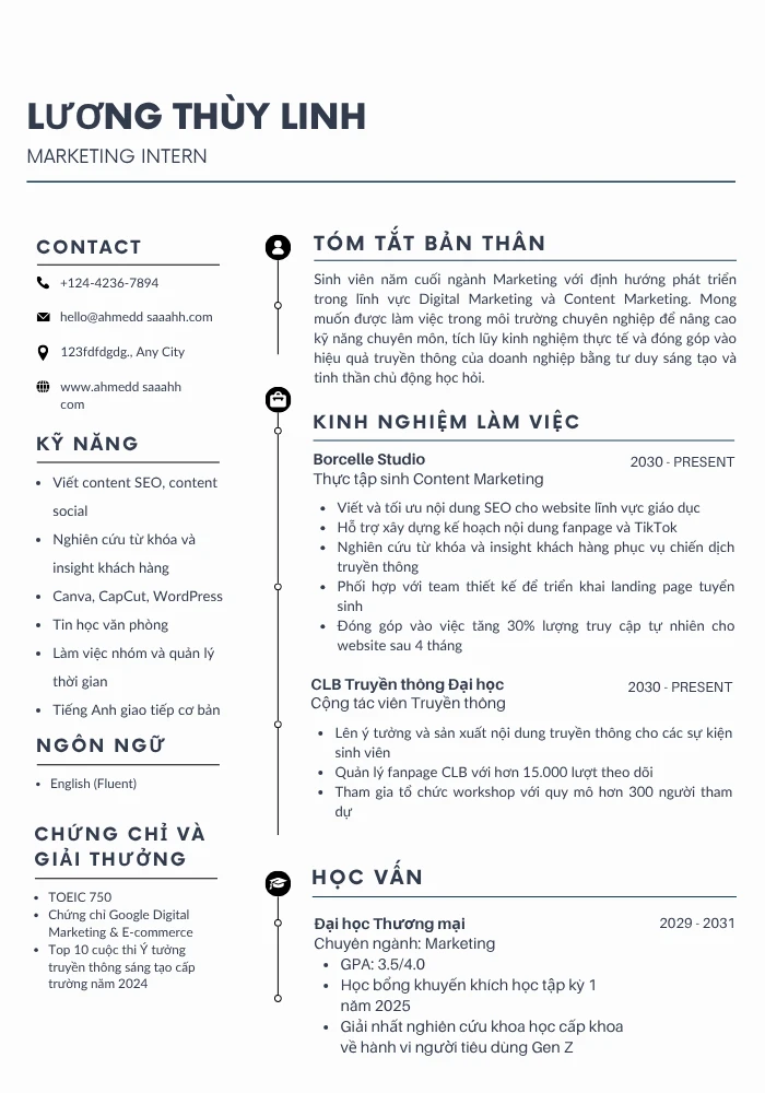 Mẫu CV Harvard cho sinh viên / fresher