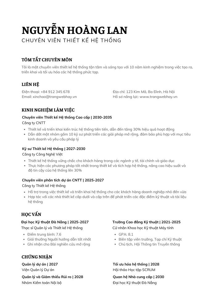 Mẫu CV Harvard tối giản - thân thiện ATS