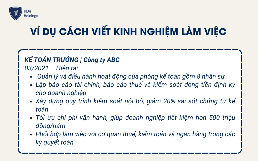 Ví dụ cách trình bày kinh nghiệm làm việc