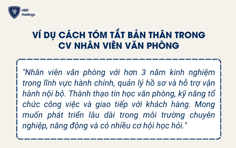 Ví dụ cách tóm tắt bản thân trong CV nhân viên văn phòng
