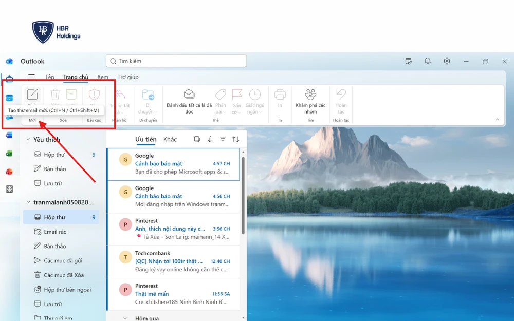 Nhấp vào New Email (Tạo email mới) trên Microsoft Outlook
