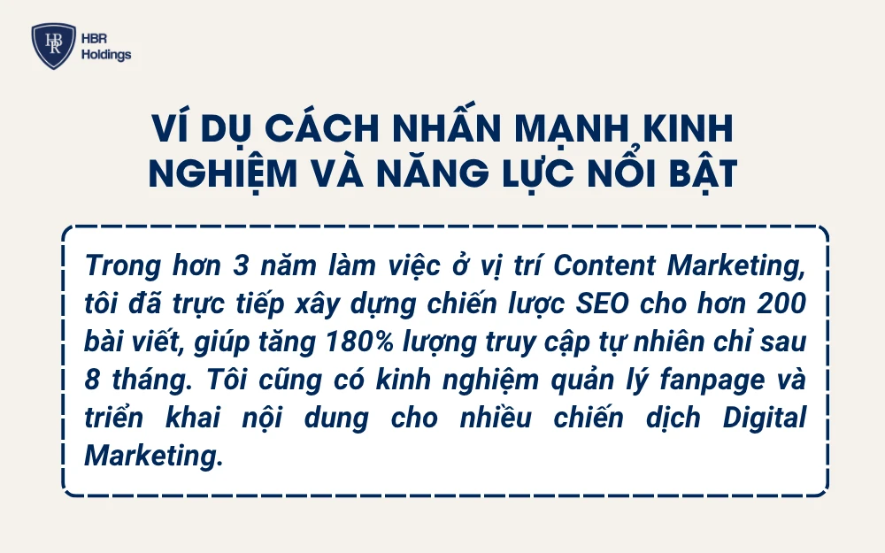 Ví dụ cách nhấn mạnh kinh nghiệm và năng lực nổi bật
