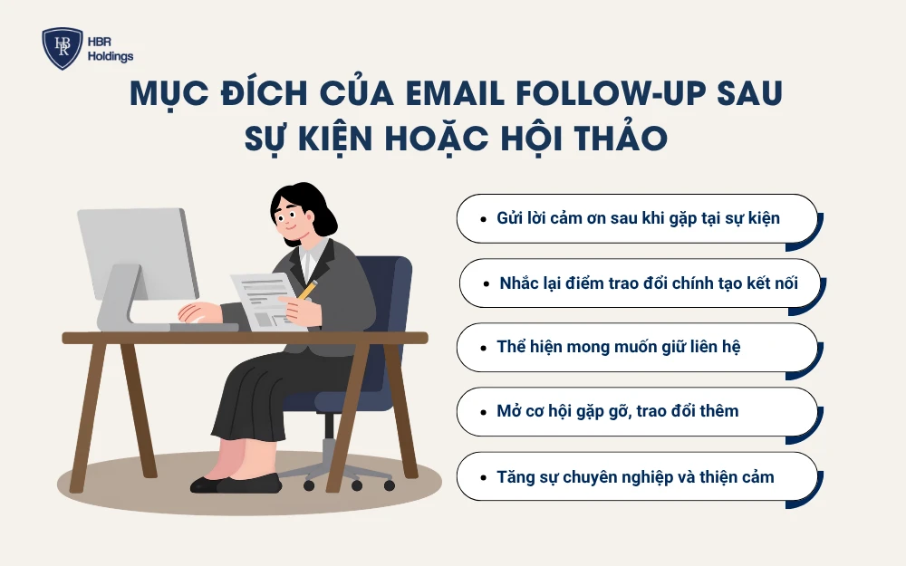 Mục đích gửi email follow-up sau sự kiện hoặc hội thảo