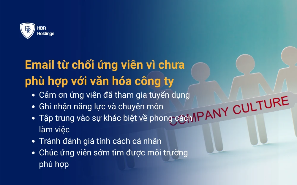 Mẫu email từ chối ứng viên vì chưa phù hợp với văn hóa công ty