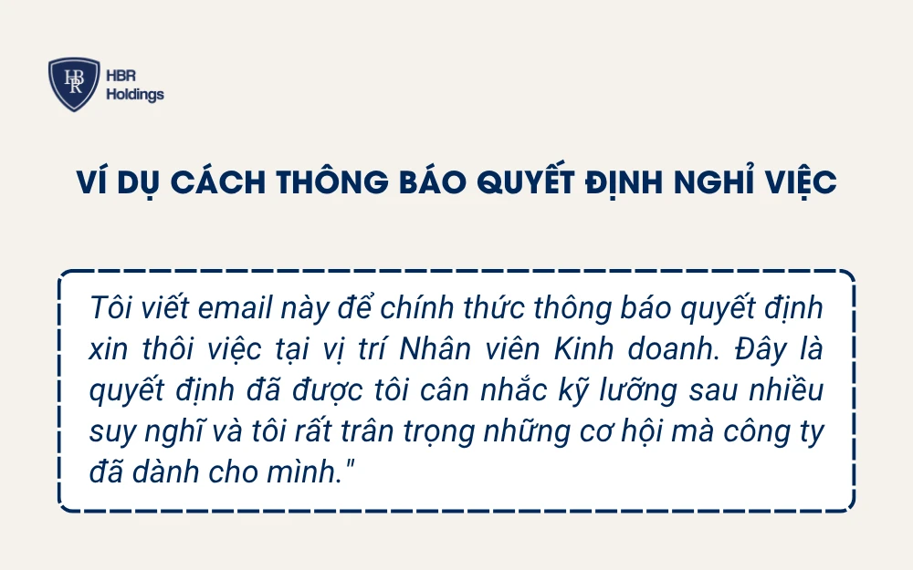 Ví dụ cách thông báo quyết định nghỉ việc