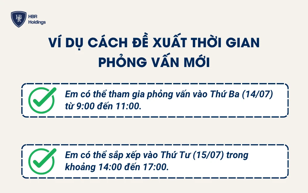 Ví dụ cách đề xuất thời gian phỏng vấn mới