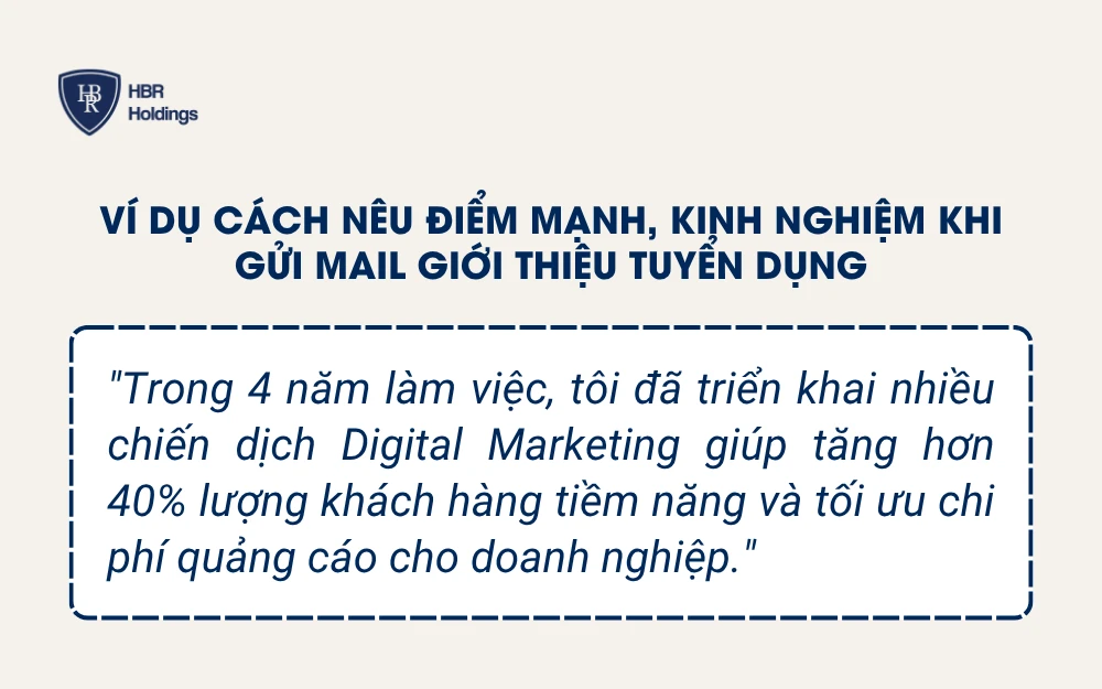 Ví dụ cách nêu điểm mạnh, kinh nghiệm khi gửi mail giới thiệu tuyển dụng