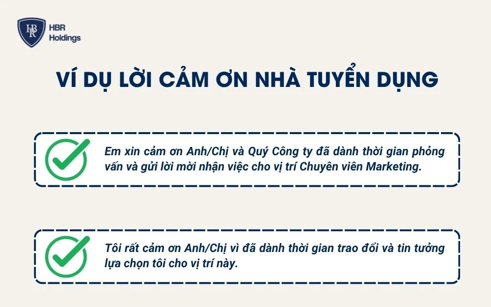 Ví dụ lời cảm ơn nhà tuyển dụng