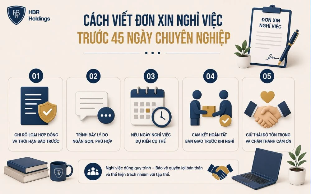 Hướng dẫn viết đơn xin nghỉ việc trước 45 ngày đúng quy định và chuyên nghiệp.