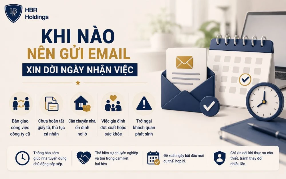 Những thời điểm phù hợp để gửi email xin dời ngày nhận việc chuyên nghiệp.