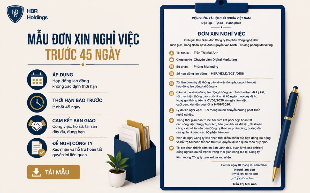 Tải mẫu đơn xin nghỉ việc trước 45 ngày đúng quy định, dễ chỉnh sửa.