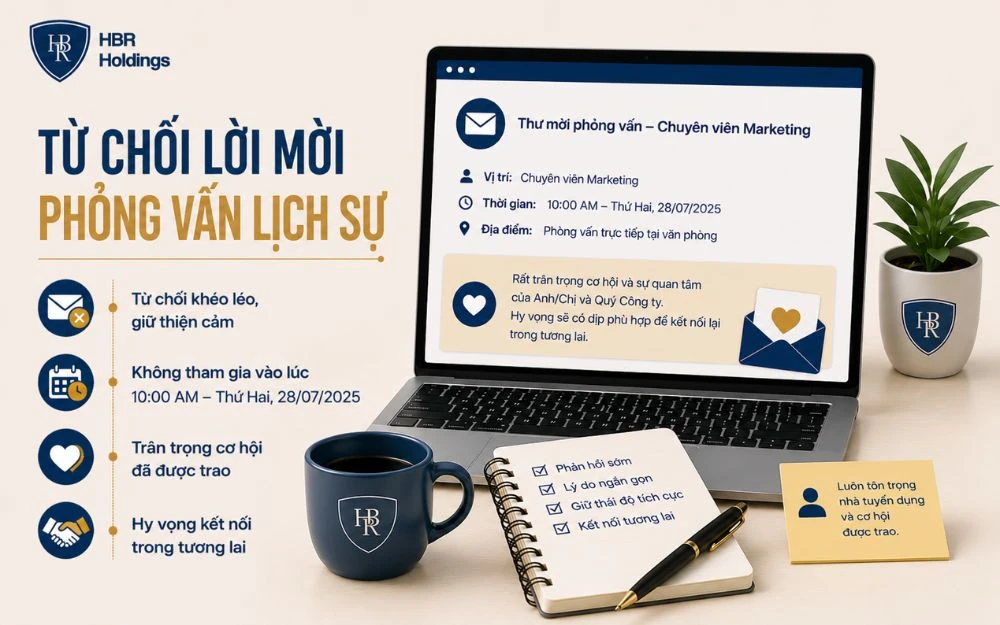 Mẫu email từ chối phỏng vấn lịch sự, giữ thiện cảm với nhà tuyển dụng.