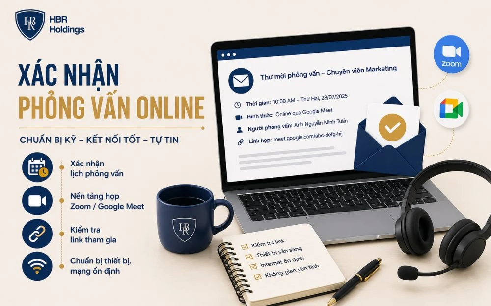 Mẫu email xác nhận phỏng vấn online giúp trao đổi chuyên nghiệp và đúng lịch hẹn.