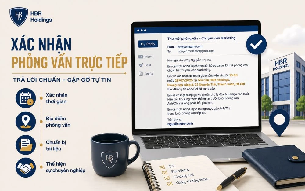 Mẫu email xác nhận phỏng vấn trực tiếp rõ ràng, lịch sự và đúng chuẩn chuyên nghiệp.