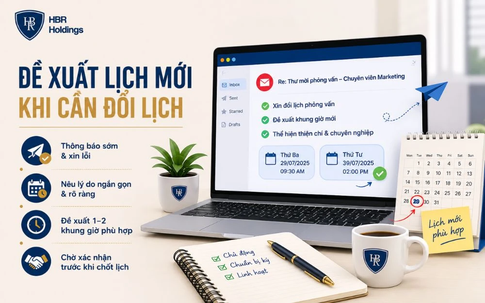 Mẫu email xin đổi lịch phỏng vấn lịch sự, giữ thiện cảm với nhà tuyển dụng.