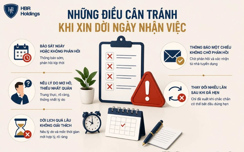 Những sai lầm cần tránh khi xin dời ngày nhận việc để giữ thiện cảm.
