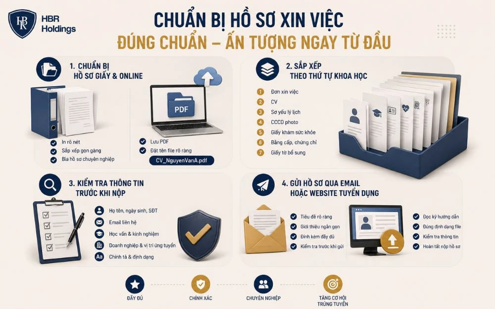 Chuẩn bị hồ sơ đúng chuẩn giúp ứng tuyển chuyên nghiệp và tăng cơ hội trúng tuyển.