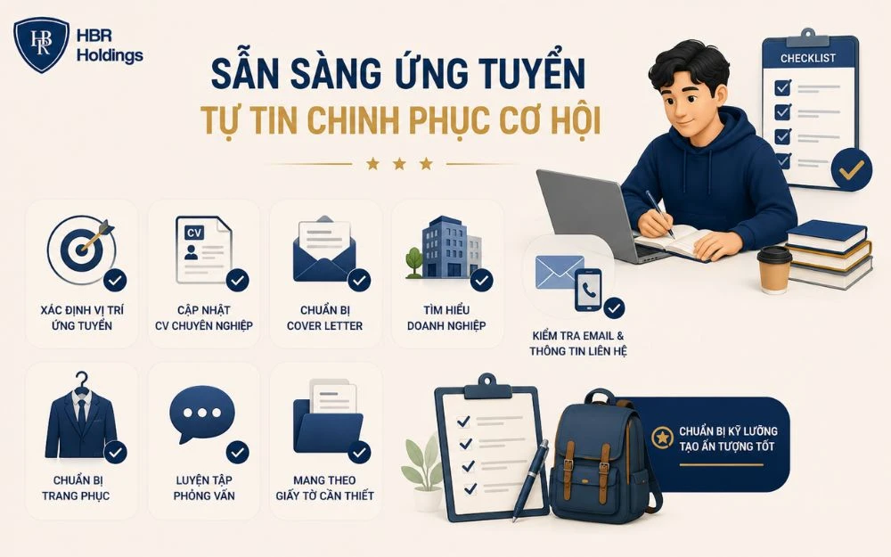 Checklist giúp sinh viên chuẩn bị đầy đủ trước khi ứng tuyển và phỏng vấn.