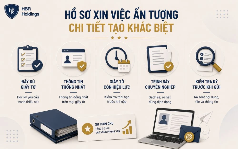 Hồ sơ chỉn chu giúp tạo ấn tượng chuyên nghiệp và tăng cơ hội được phỏng vấn.