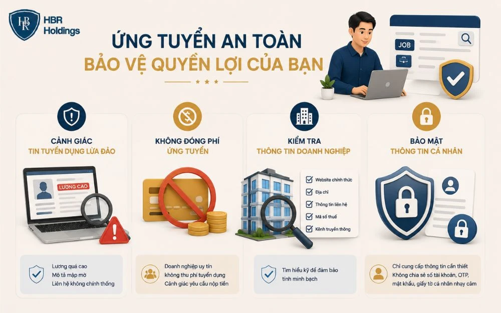Ứng tuyển an toàn bằng cách xác minh doanh nghiệp và bảo vệ thông tin cá nhân.
