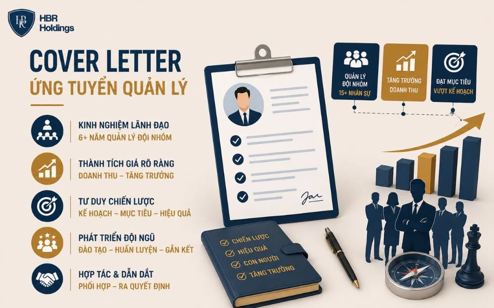 Mẫu cover letter Quản lý giúp làm nổi bật năng lực lãnh đạo và thành tích tăng trưởng.