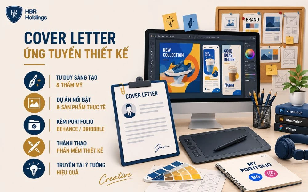 Mẫu cover letter Thiết kế giúp làm nổi bật tư duy sáng tạo và Portfolio cá nhân.
