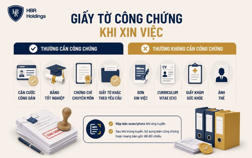 Chuẩn bị đúng giấy tờ công chứng giúp hoàn thiện hồ sơ xin việc nhanh chóng.