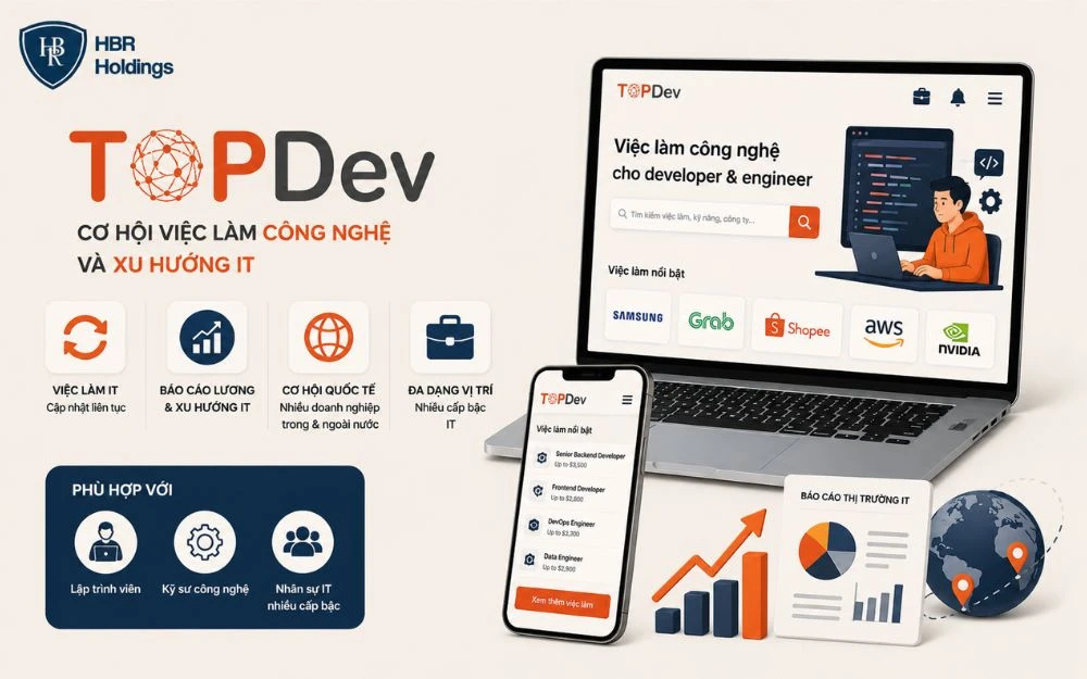 TopDev kết nối nhân sự công nghệ với doanh nghiệp trong nước và quốc tế.