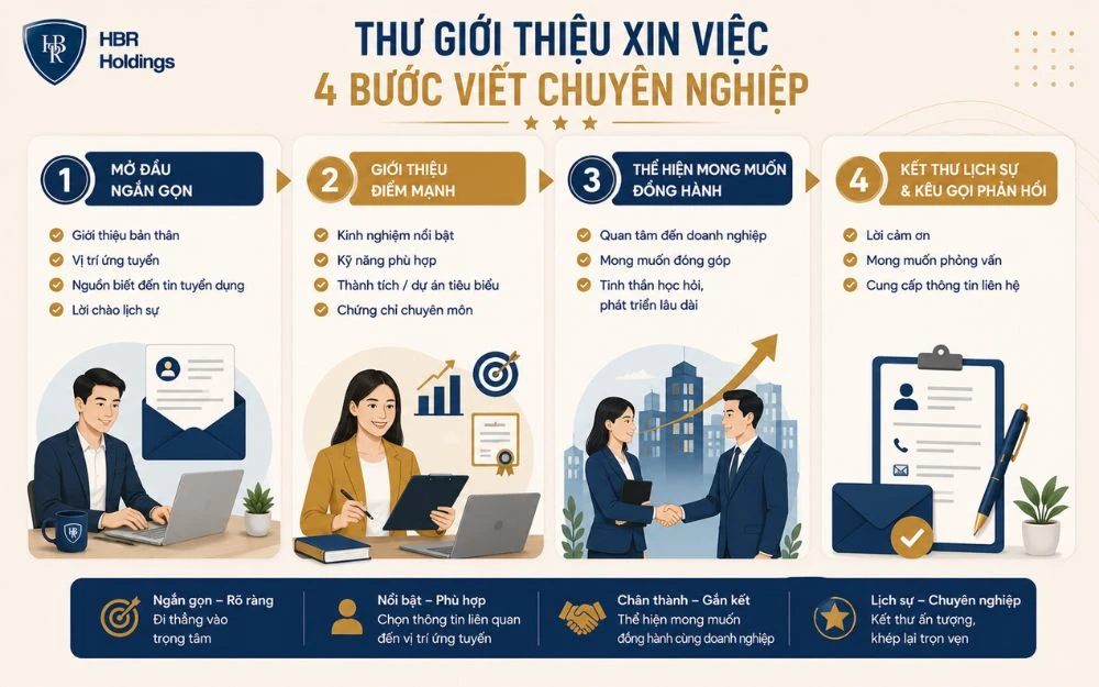 Bốn bước giúp viết thư giới thiệu xin việc rõ ràng, thuyết phục và chuyên nghiệp.