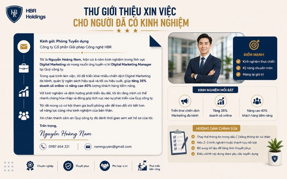 Mẫu thư giúp ứng viên giàu kinh nghiệm làm nổi bật thành tựu và giá trị đóng góp.