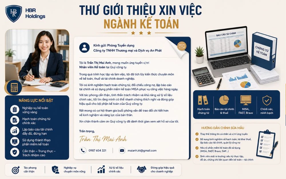 Mẫu thư giúp ứng viên kế toán làm nổi bật nghiệp vụ, phần mềm và sự chính xác.