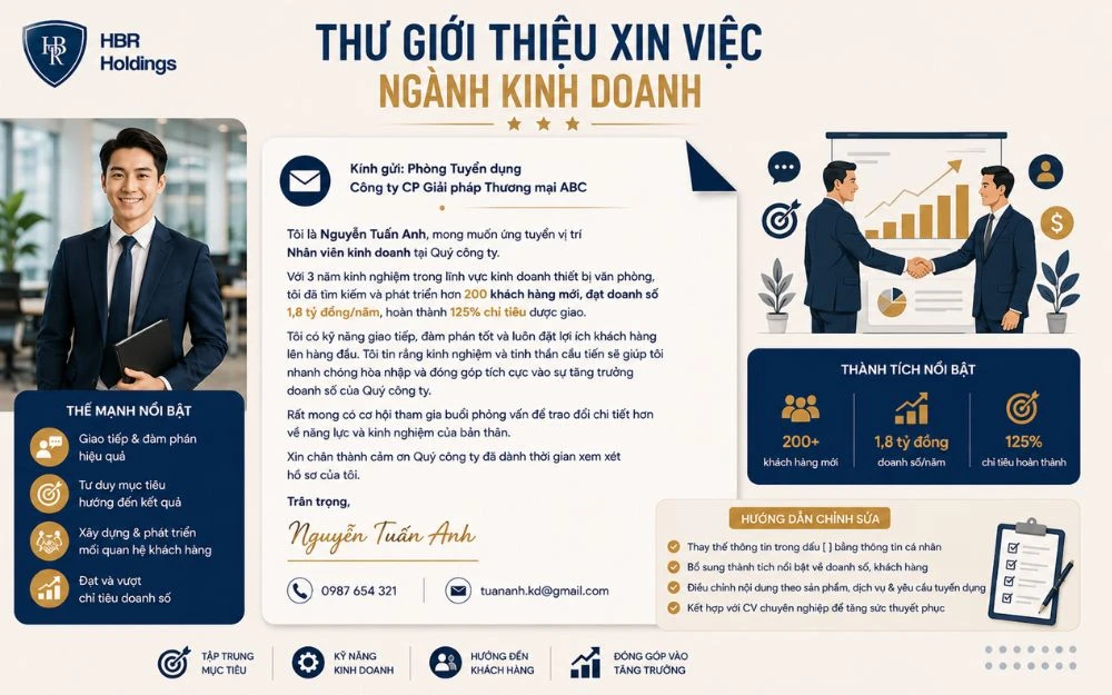 Mẫu thư giúp ứng viên kinh doanh làm nổi bật năng lực và thành tích doanh số.