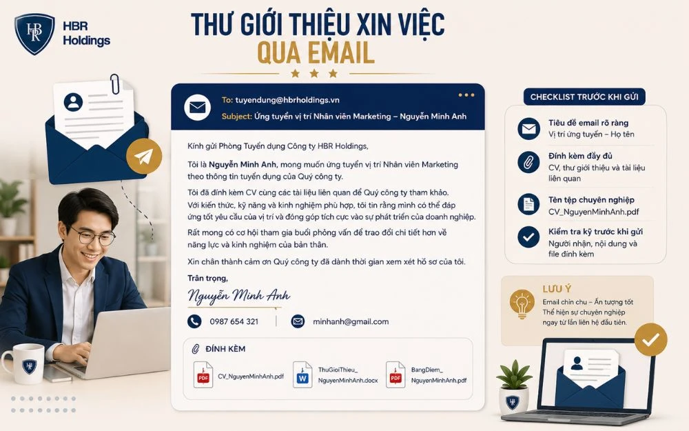 Thư giới thiệu qua email chỉn chu giúp ứng viên tạo ấn tượng chuyên nghiệp ngay từ đầu.