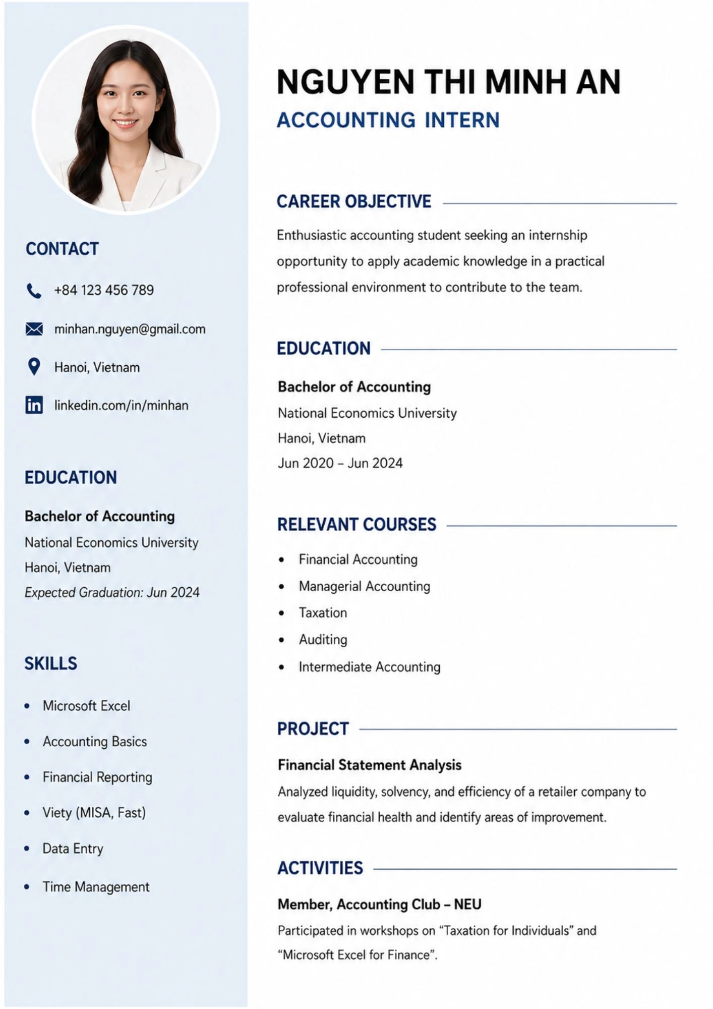 Mẫu CV kế toán chưa có kinh nghiệm