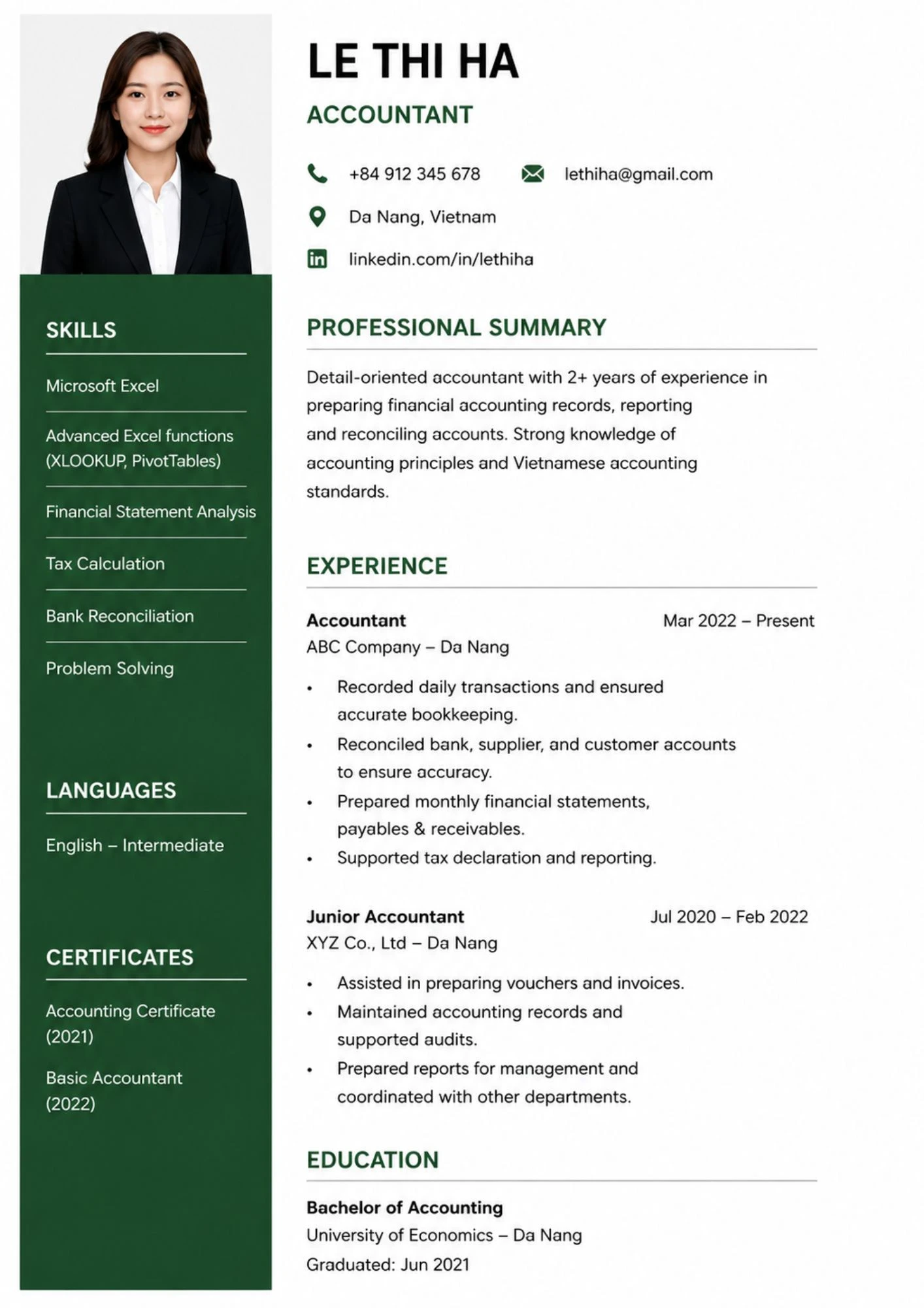 Mẫu CV kế toán nội bộ